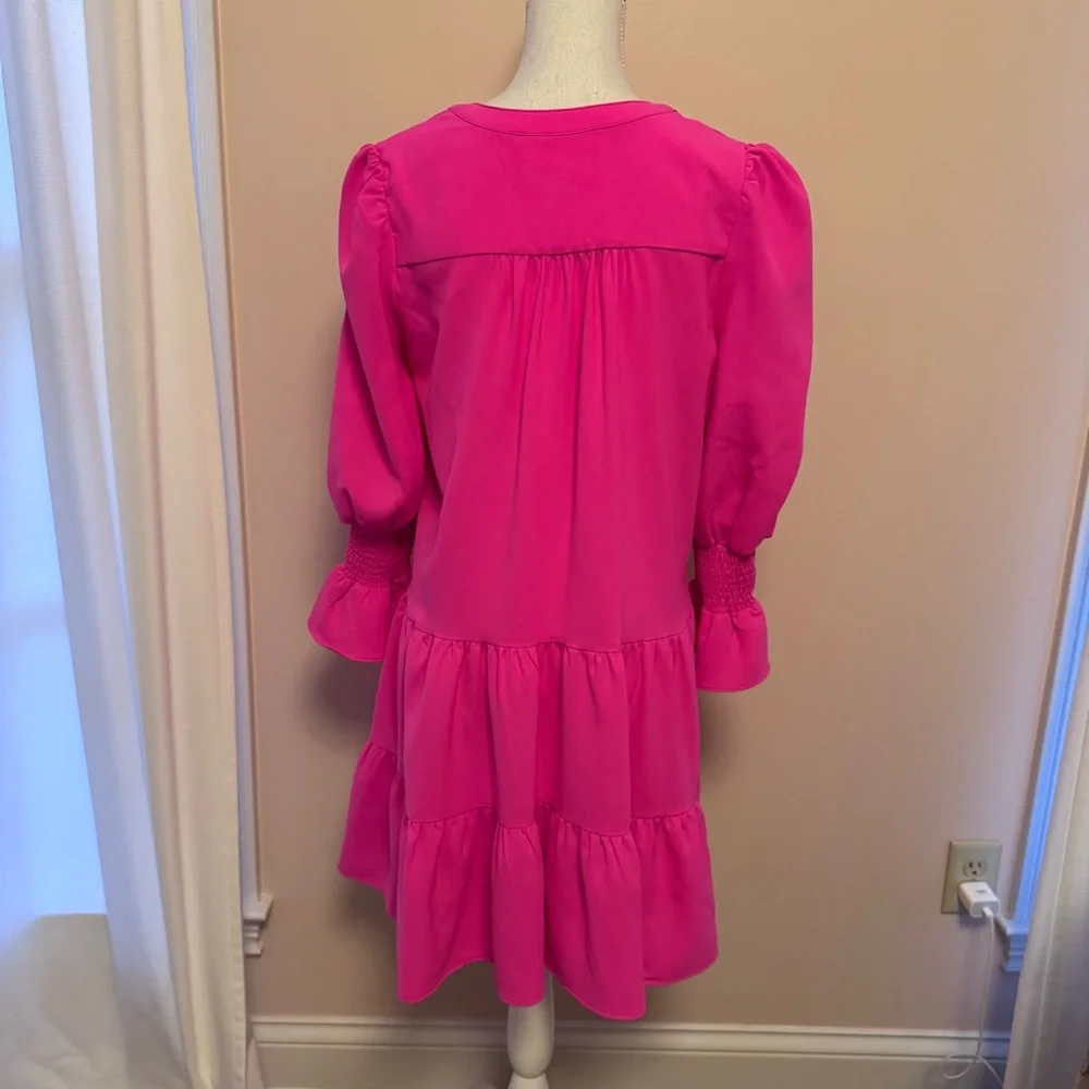 POMANDER PLACE Electric Pink Kenzo Crepe Tiered Mini Dress Size Small - Picture 7 of 7